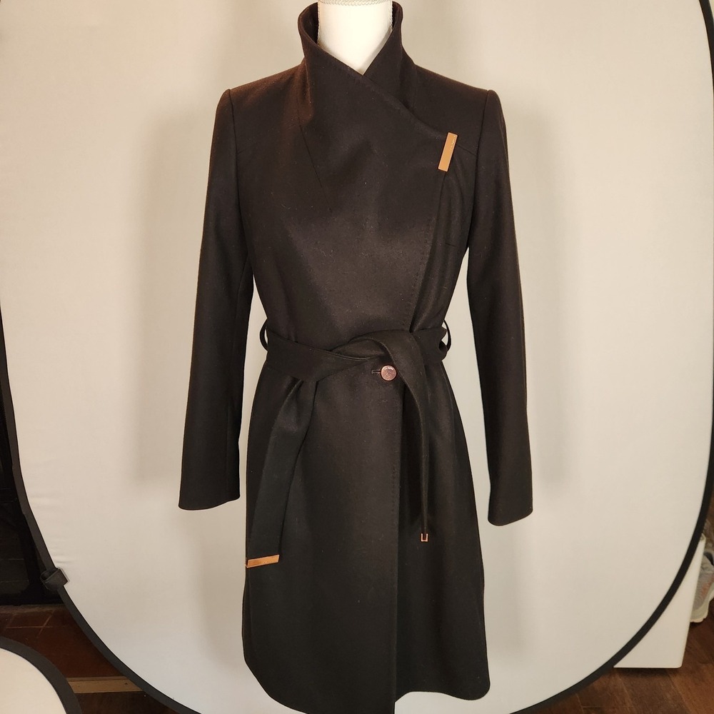 Ted Baker Black Celebrating 50 Years Belted Wool Trench Coat Size 1 XS - Picture 3 of 14